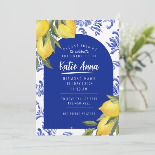 ブルーレモンとイエローレモンのブライダルシャワー招待状 招待状 (スタンド正面)