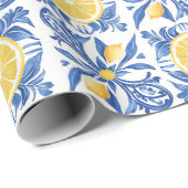 ブルーレモ地中海のンパターン ラッピングペーパー (ロールコーナー)