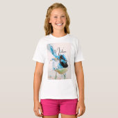 ブルーレン水彩画オーストラリアの鳥 Tシャツ (正面フル)