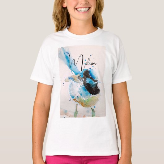 ブルーレン水彩画オーストラリアの鳥 Tシャツ (正面)