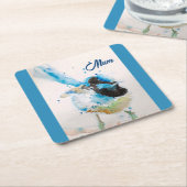 ブルーレン ウレン 水彩 赤ちゃん 青 オーストラリア スクエアペーパーコースター (アングル)