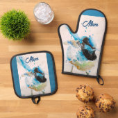 ブルーレン ワレン 水彩 ティール ブルー オーストラリア 鍋つかみ&鍋敷きセット (トップダウン)