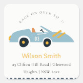 ブルーレーシングカーの子供のアドレスにオーバーかわいいレース スクエアシール (正面)