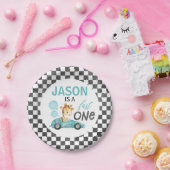 ブルーレーシングカーキリン1st誕生日 ペーパープレート (パーティー)