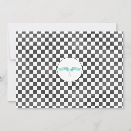 ブルーレーシングカーバルーンキリン写真1st誕生日 招待状 (裏面)