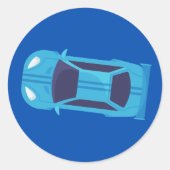 ブルーレーシングカーレーストラック男の赤ちゃん献身 ラウンドシール (正面)