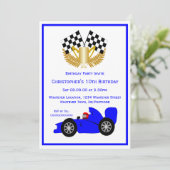 ブルーレーシングカー誕生日パーティー 招待状 (スタンド正面)