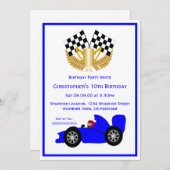 ブルーレーシングカー誕生日パーティー 招待状 (正面/裏面)