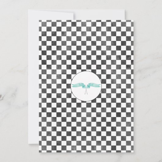 ブルーレーシングカー風船キリン1歳の誕生日 招待状 (裏面)