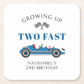 ブルーレーシングカー2nd誕生日パーティー スクエアペーパーコースター (正面)