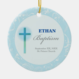 ブルーレースの男の子の洗礼 セラミックオーナメント