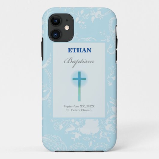 ブルーレースの男の子の洗礼 Case-Mate iPhoneケース (裏面)