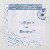 ブルーレースオンバーラップ私の花嫁の付き添いになって下さい 招待状 (正面/裏面)