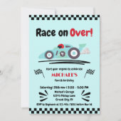 ブルーレースカーで誕生日レースを行う 招待状 (正面)