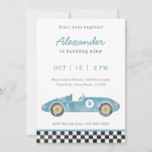 ブルーレースカーの誕生日の招待状 案内状 (正面)