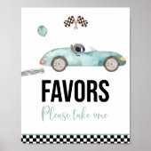 ブルーレースカーの誕生日パーティーの好意サイン ポスター (正面)