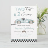 ブルーレースカーの2歳の誕生日招待状 招待状 (スタンド正面)