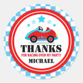 ブルーレースカーサンキューメッセージカード ラウンドシール