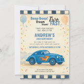 ブルーレースカーセカンド誕生日 招待状 (正面)