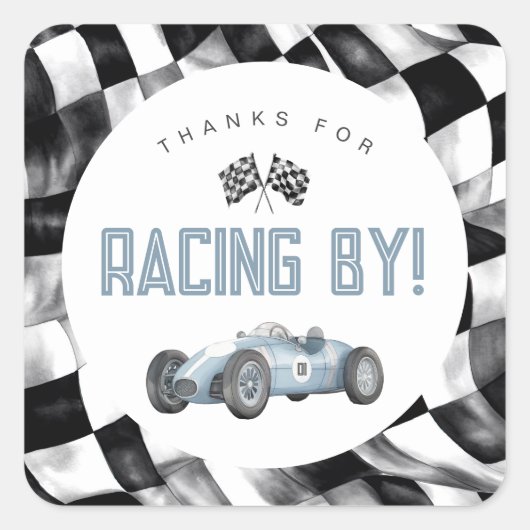 ブルーレースカーファーストワンバースデーパーティー スクエアシール (正面)