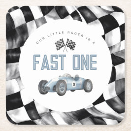 ブルーレースカーファーストワンバースデーパーティー スクエアペーパーコースター