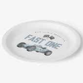 ブルーレースカーファーストワンバースデーパーティー ペーパープレート (アングル)