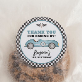 ブルーレースカーファーストワンボーイバースデーパーティー ラウンドシール