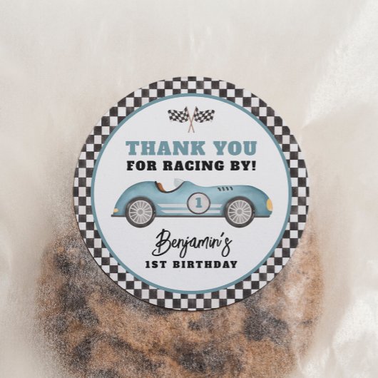 ブルーレースカーファーストワンボーイバースデーパーティー ラウンドシール