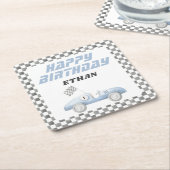 ブルーレースカーファーストONEボーイ誕生日 スクエアペーパーコースター (アングル)