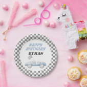 ブルーレースカーファーストONEボーイ誕生日 ペーパープレート (パーティー)