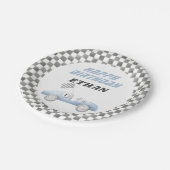 ブルーレースカーファーストONEボーイ誕生日 ペーパープレート (アングル)