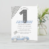 ブルーレースカーファーストONEボーイ誕生日 招待状 (スタンド正面)