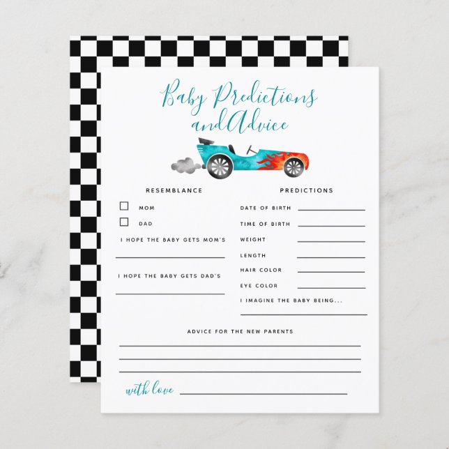 ブルーレースカーベビー予測とアドバイス (正面/裏面)