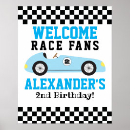 ブルーレースカーボーイズ2歳の誕生日ウェルカムサイン ポスター