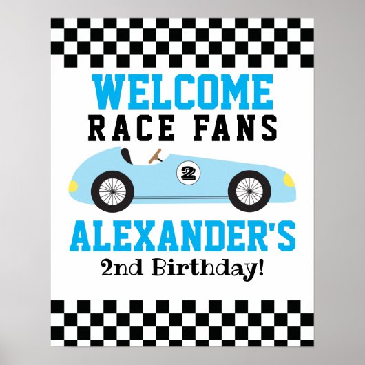 ブルーレースカーボーイズ2歳の誕生日ウェルカムサイン ポスター (正面)