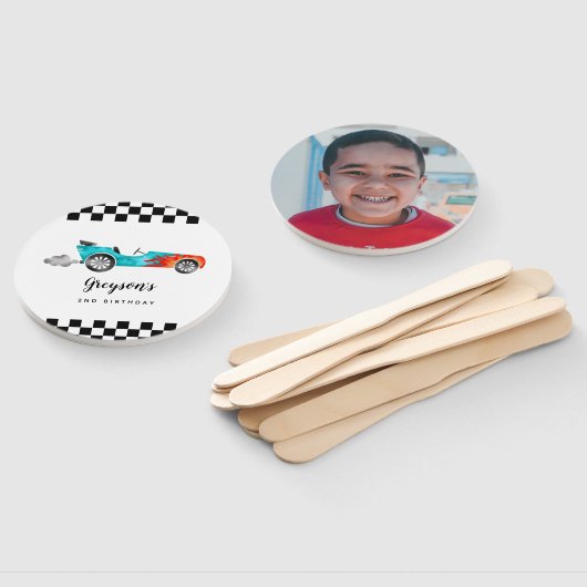 ブルーレースカーボーイバースデーパーティーの写真 ハンドファン (組立なし)