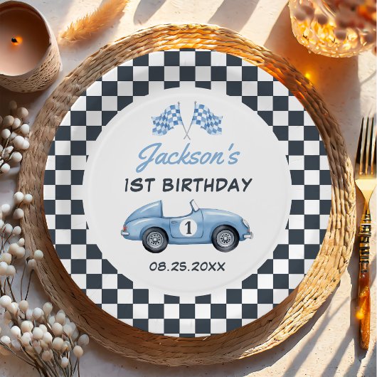 ブルーレースカーボーイ1st誕生日 ペーパープレート