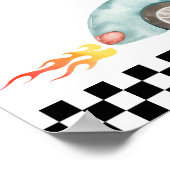 ブルーレースカーモダン誕生日ウェルカムサイン ポスター (角)