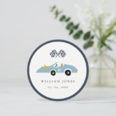 ブルーレースカー子供の誕生日カップケーキトップデジタル 招待状 (スタンド正面)