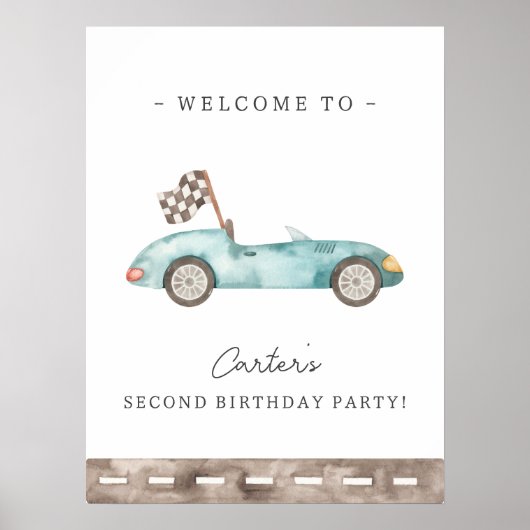 ブルーレースカー誕生日ウェルカムポスター ポスター (正面)