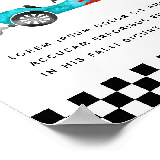 ブルーレースカー誕生日カスタム標識 ポスター (角)