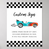 ブルーレースカー誕生日カスタム標識 ポスター (正面)