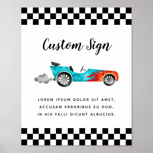ブルーレースカー誕生日カスタム標識 ポスター (正面)