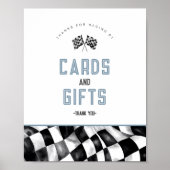 ブルーレースカー誕生日パーティーカードとギフトサイン ポスター (正面)