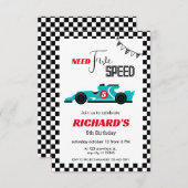 ブルーレースカー誕生日 |必要な速度： 5 招待状 (正面/裏面)