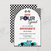 ブルーレースカー誕生日 |4速が必要 招待状 (正面/裏面)