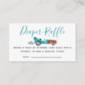 ブルーレースカー赤ちゃんシャワーおむつラッフルチケット エンクロージャーカード (正面)