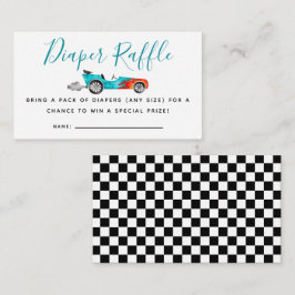ブルーレースカー赤ちゃんシャワーおむつラッフルチケット エンクロージャーカード