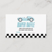 ブルーレースカー赤ちゃんシャワーおむつラッフル エンクロージャーカード (正面)