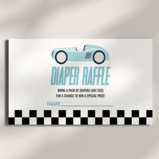 ブルーレースカー赤ちゃんシャワーおむつラッフル エンクロージャーカード